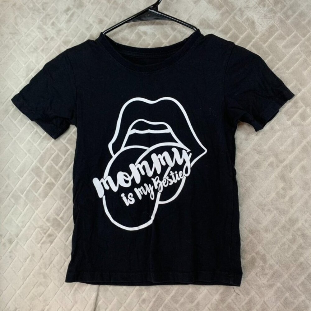 Girls 7 T Shirt Black Short Sleeve Graphic Print Mommy Is My Bestie